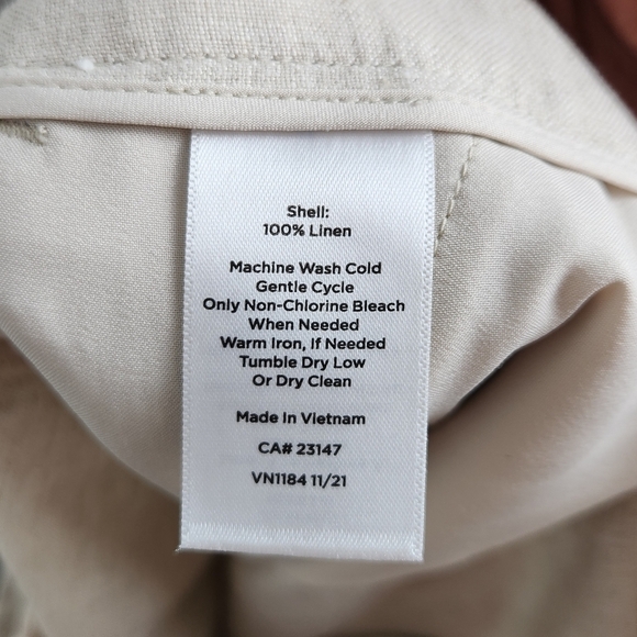 Talbots 100% Linen Flax Oatmeal Women's Petite Size 16 Pants Back & Side Pockets - Picture 8 of 8